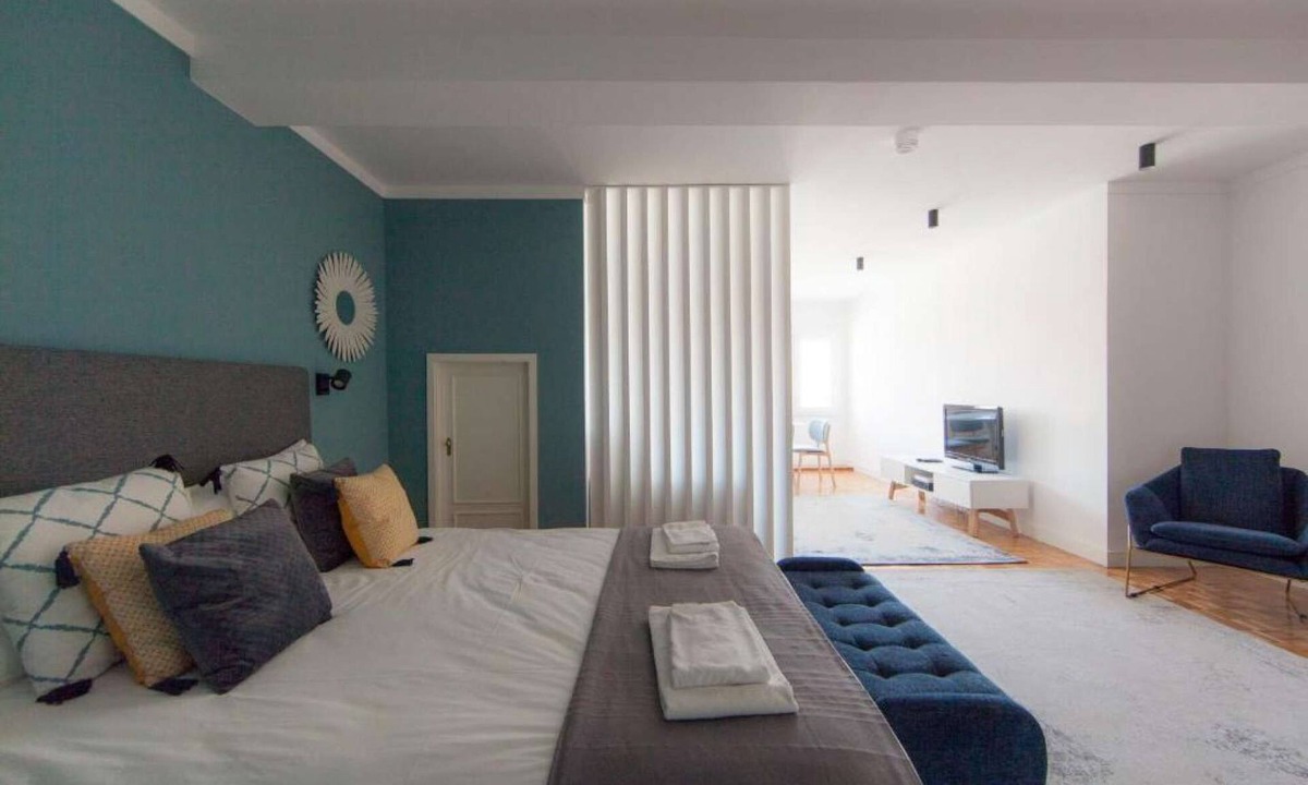 Sao Nicolau Apartment | Studio with a double bed, sofa bed and air conditioning.